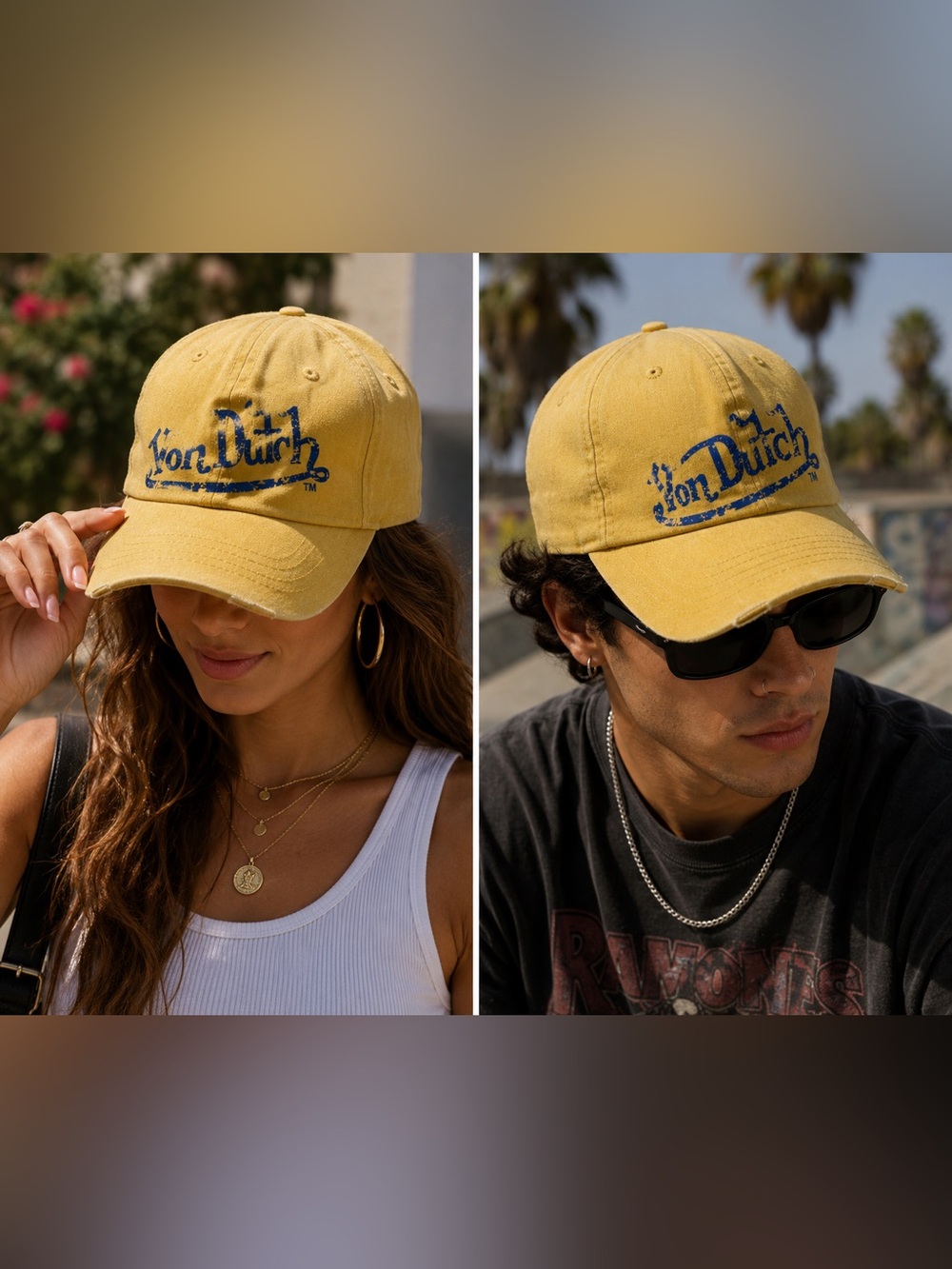 Von Dutch Yellow Cap with Distressed Navy Logo